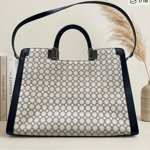 Ivanka Trump Black & Cream Monogram Structured Satchel Bag-Chic Work Tote